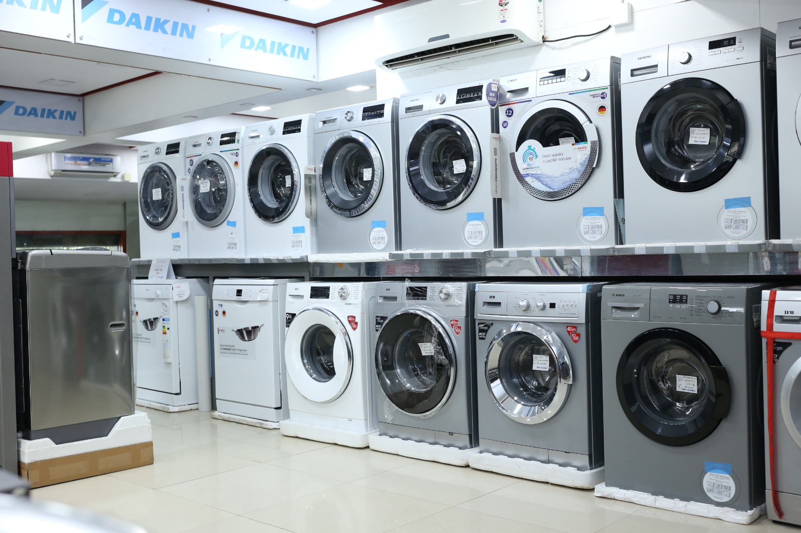 Refrigerators and washing machines on display at Jain Traders, Thane